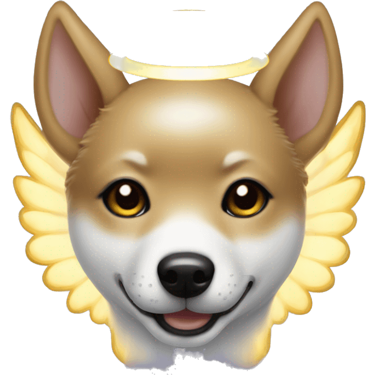 Black Shiba Inu angel | face | fantasy | halo | innocent | smiling face with halo emoji