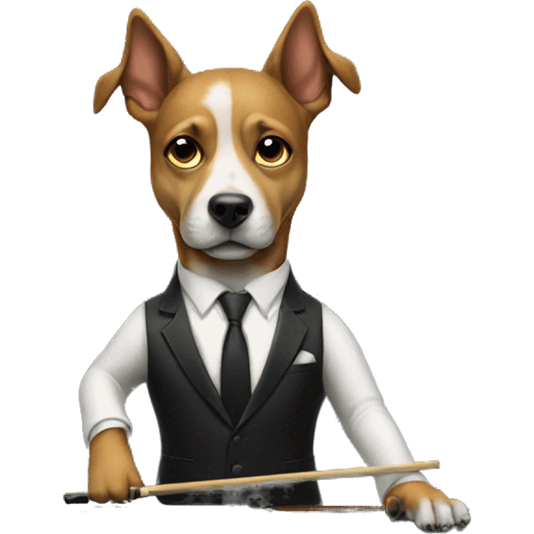 Dog wearing a suit playing pool at a pool table emoji