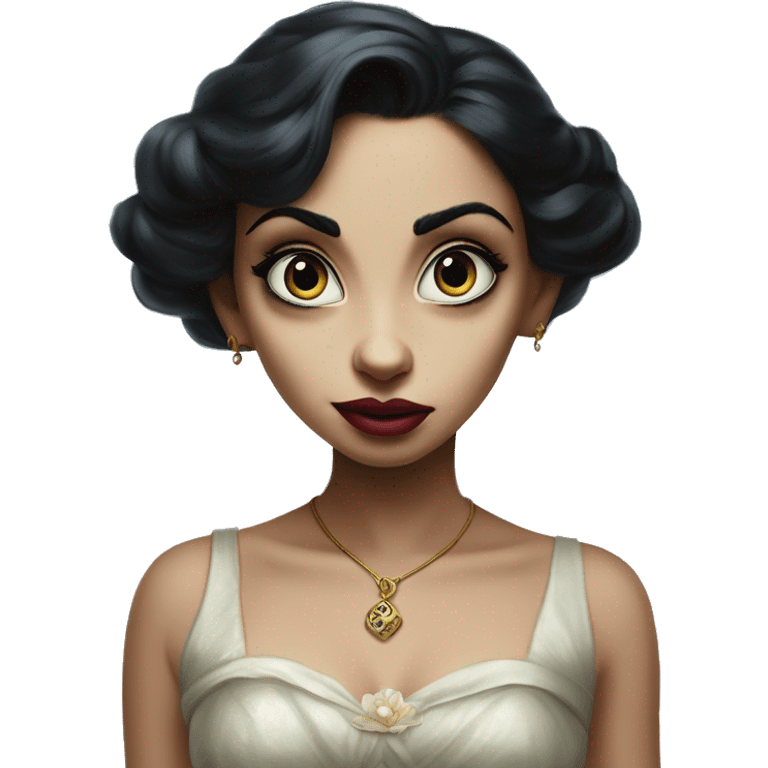 Jasmine Elsa Dobby in Uncle Scrooge style, oil paint, mysterious eyes, intricate lips, masterpiece portrait, beautiful, desirable, logical emoji