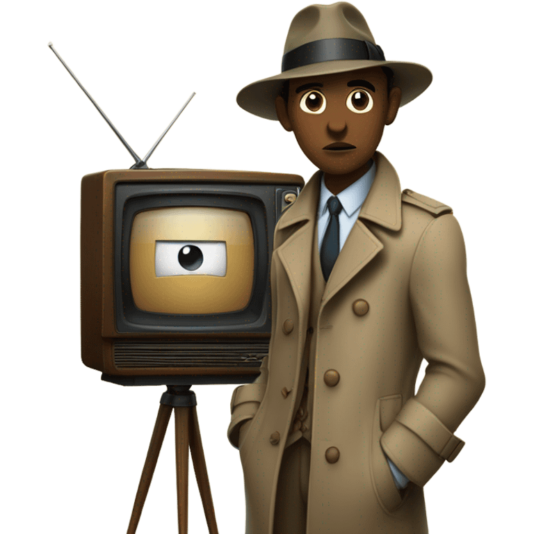 detective standing in anticipation behind a vintage TV set emoji