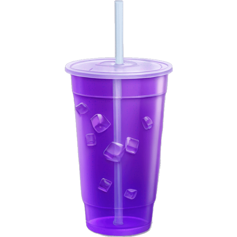 Realistic plastic cup and lid with Transluscent purple soda and large ice cubes inside and one straw through the top of the lid. emoji