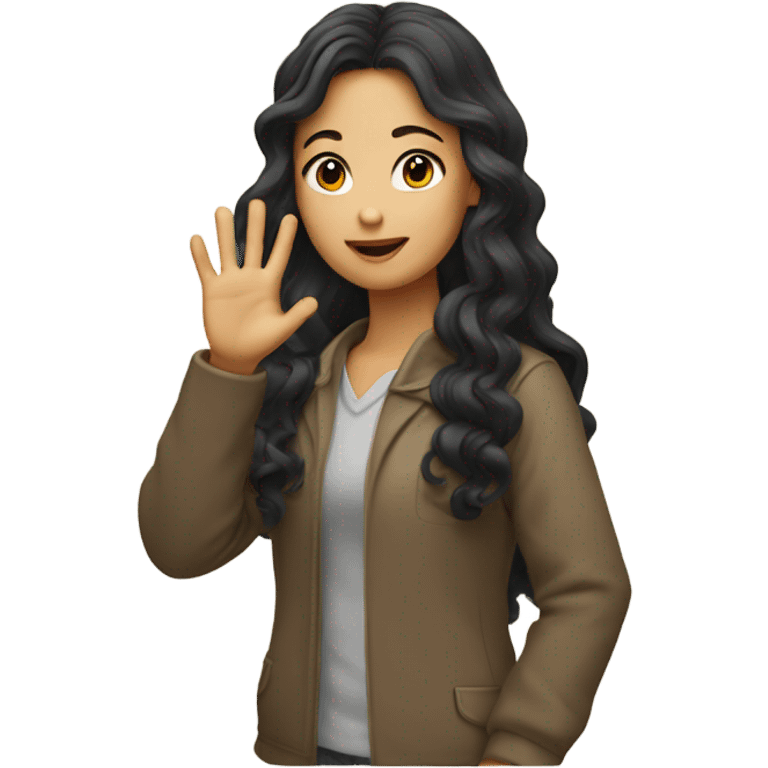 asian girl with long curly hair raising hand emoji