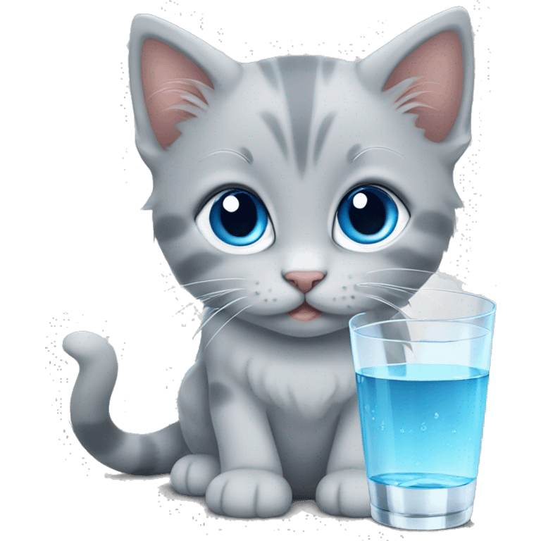 blue eyes grey kitten glass of water  emoji