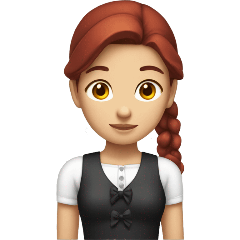 a girl with dark red hair in a ponytail with a white bow emoji