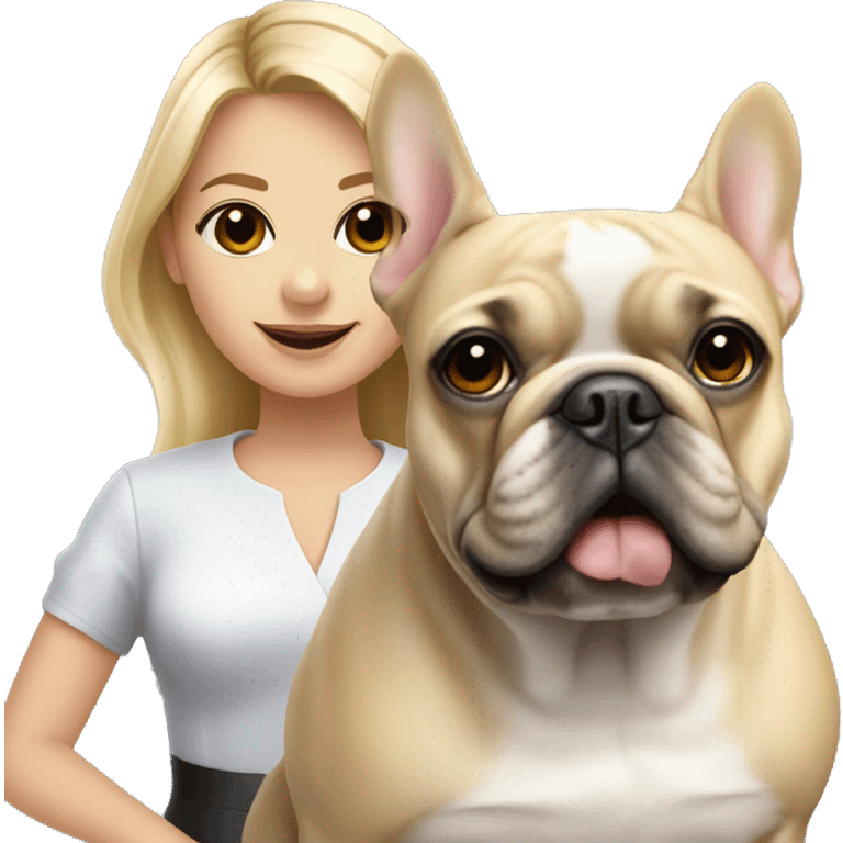 French bulldog With the hostess, a young girl with blonde hair and brown eyes emoji