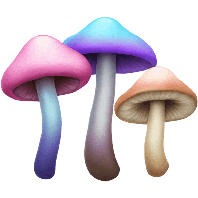 Three mushrooms, one pink, one light blue, and one purple emoji