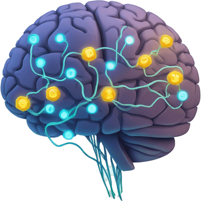 Brain with glowing neurons and computer chip on top emoji