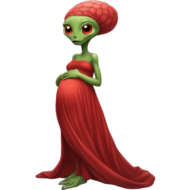 Pregnant Reptilian alien woman, full body in red dress emoji