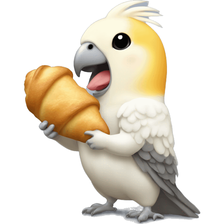 cockatiel eating a croissant emoji