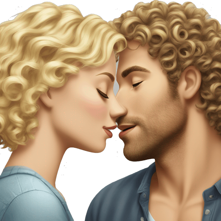 curly wavy hair hunk white man with scruff kissing pretty blonde woman emoji