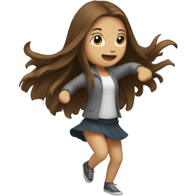 Girl with long brown hair dancing in rain emoji