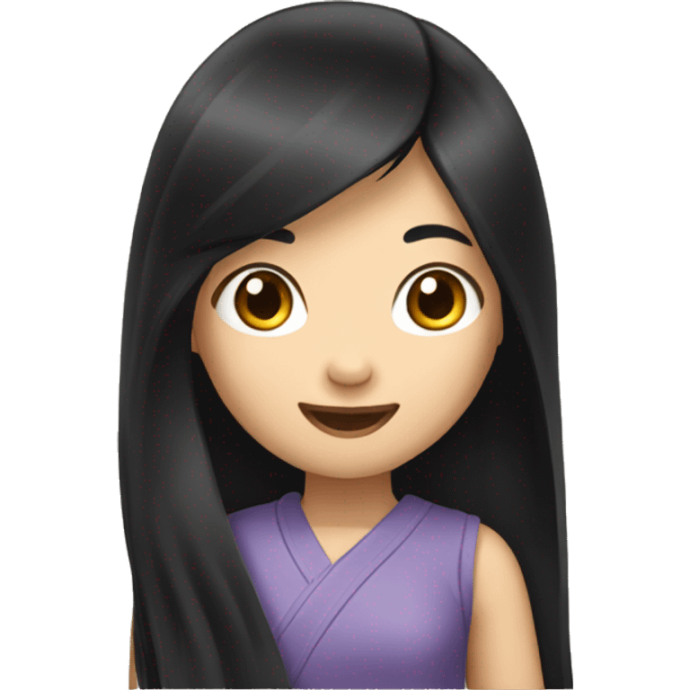 Asian girl with long black hair waving emoji