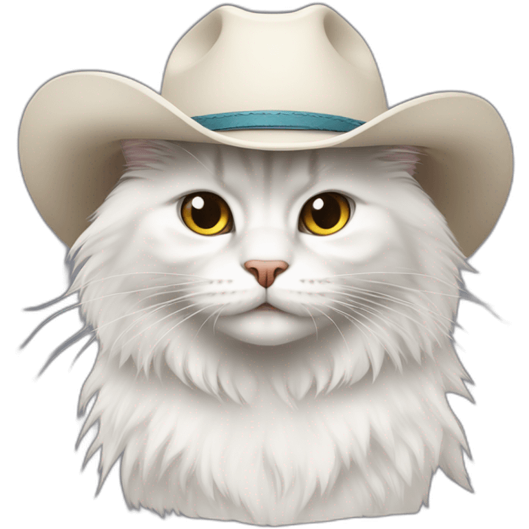 white Siberian cat with cowboy hat emoji