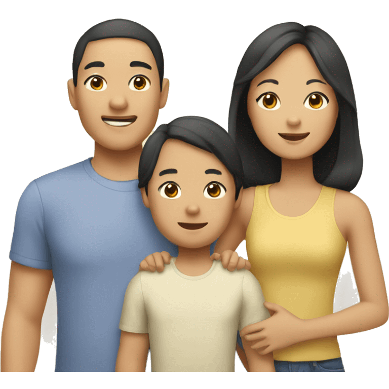 asian family with two kids and a  Labrador Retriever emoji