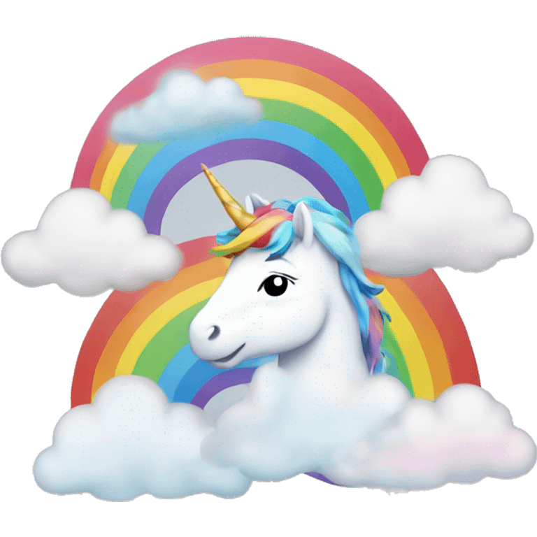 A cloud, rainbow, and unicorn above the head. emoji