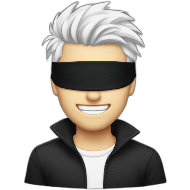 white-haired young man with black blindfold covering his eyes , with spike hair, smiling, pale skin emoji