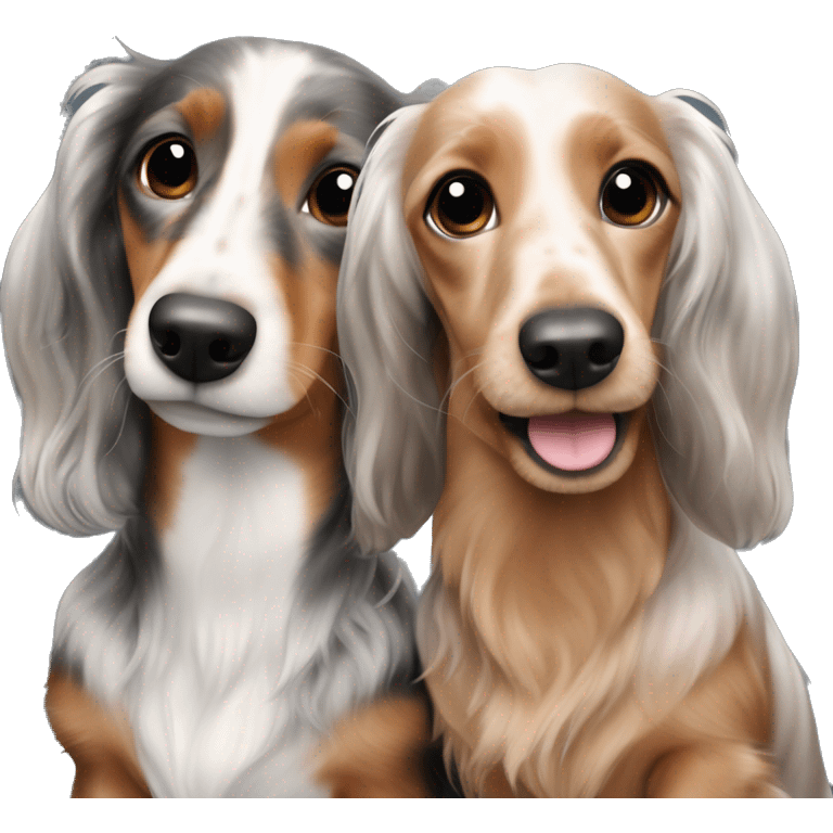 Two Tri Merle long haired Dachshunds together emoji