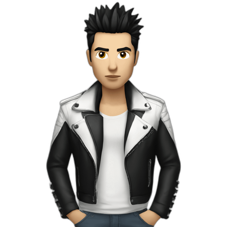 Punk male,dark hair, with white leather jacket emoji