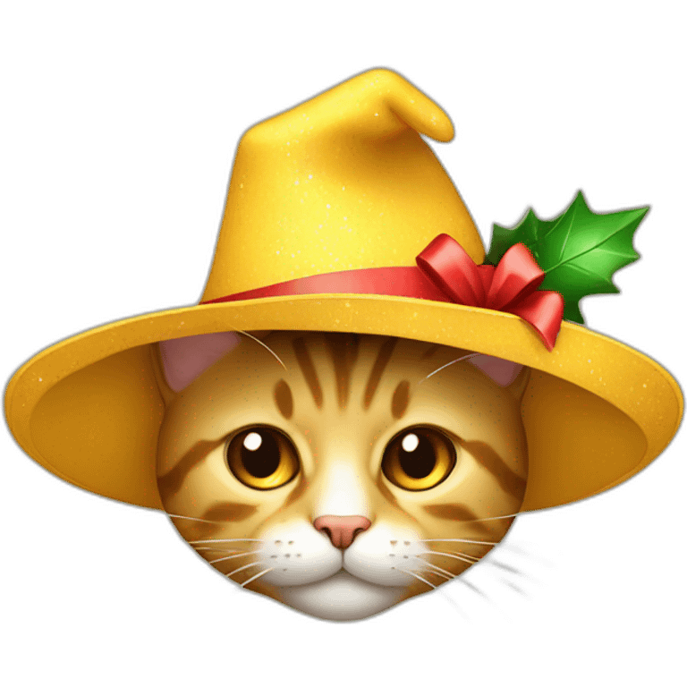 Gato amarillo con sombrero de navidad emoji