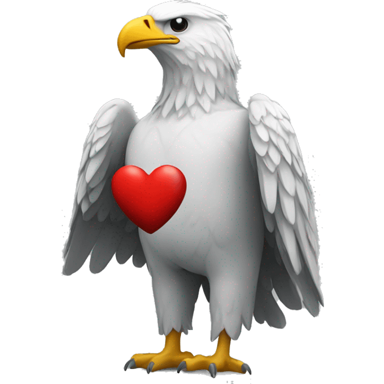 white headless eagle figure on grey background and heart emoji