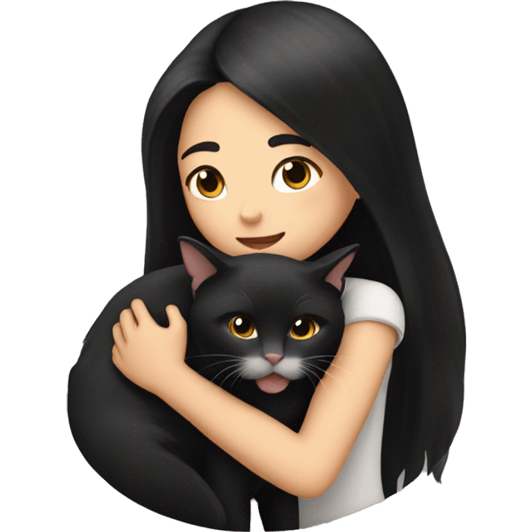 girl with very long black hair hugging a cat  emoji