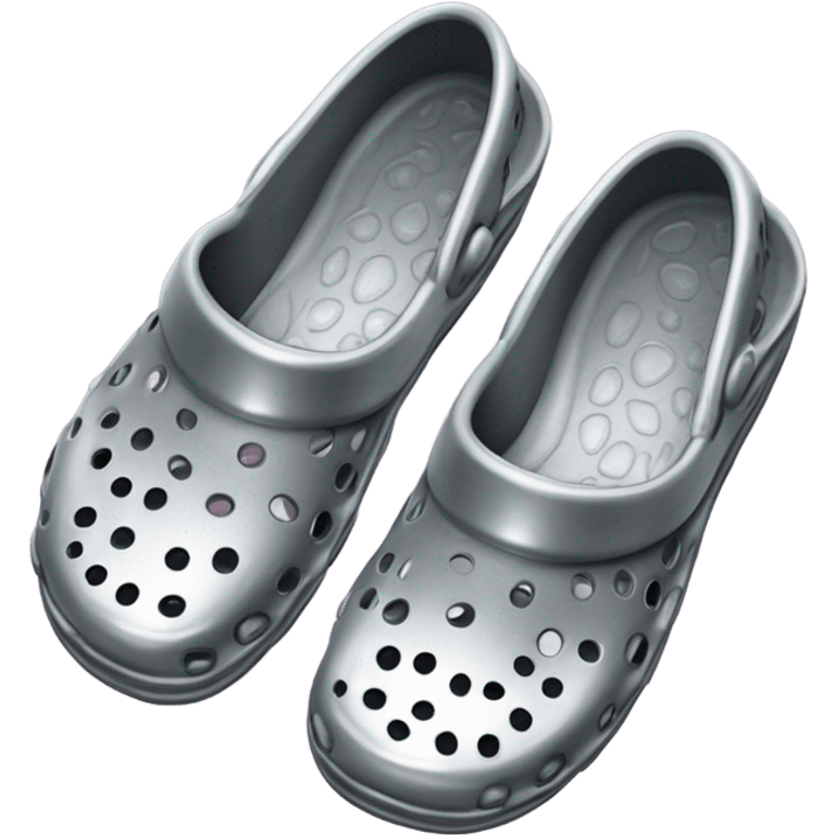 Realistic metallic silver and colorful pair of crocs shoes isolated.  emoji