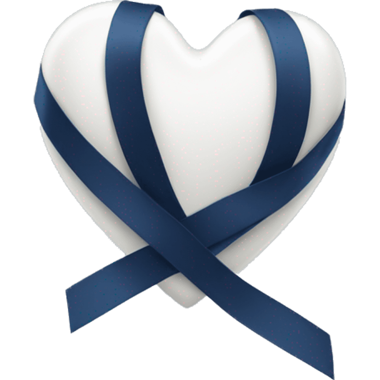 White heart with a navy blue ribbon tied around it  emoji