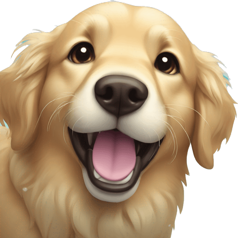 I want a golden retriever in a pool of water and he has a happy expression emoji