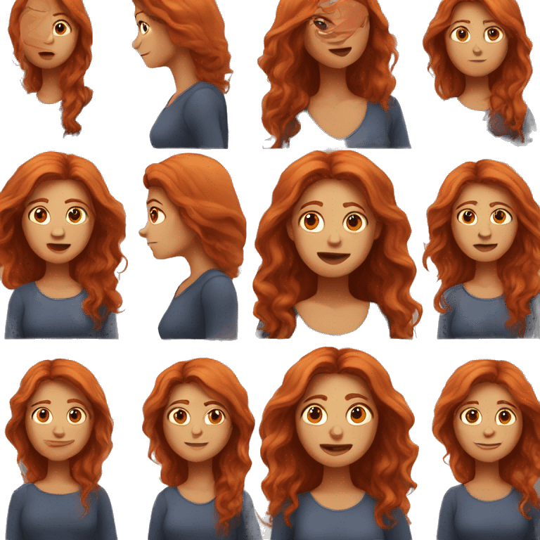 womam with long redhair different emotions emoji