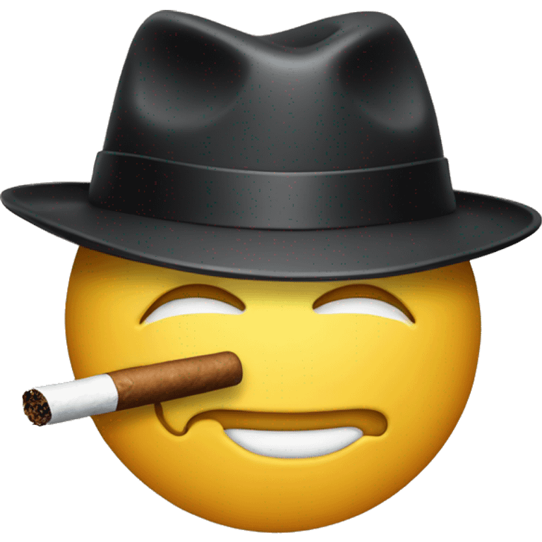 The face has a fedora hat on and the emoji has a cigar in its mouth. mafia emoji emoji