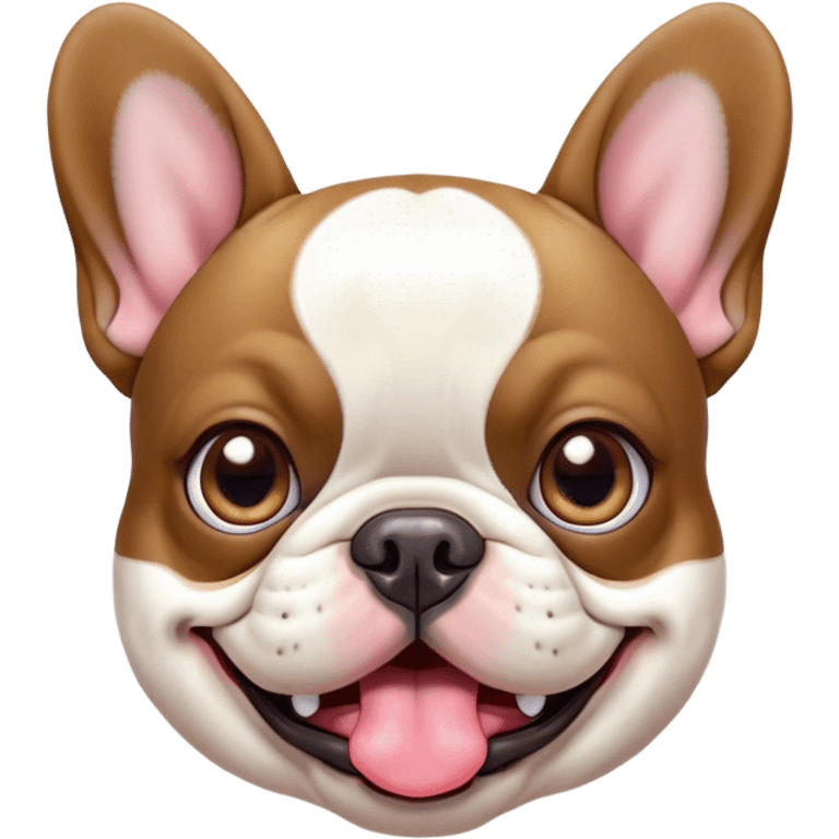 Cinematic Comical Pied French Bulldog Portrait Emoji, Head tilted with an exaggeratedly shocked, comical expression and wide, humorously expressive eyes, showcasing a distinctive pied fur of contrasting hues and a charmingly goofy face, simplified yet hilariously detailed, glowing with a sassy, playful radiance, high shine, exuding a mischievous and meme-worthy charm, styled with a soft glowing outline, capturing the essence of a Pied French Bulldog that looks ready to spark a viral laugh! emoji