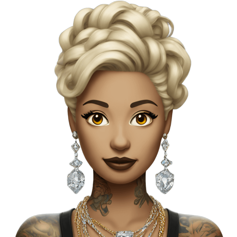 Hyper Realistic tattooed lady wearing expensive jewelry emoji