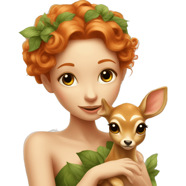 Beautiful ginger fairy with a baby fawn  emoji