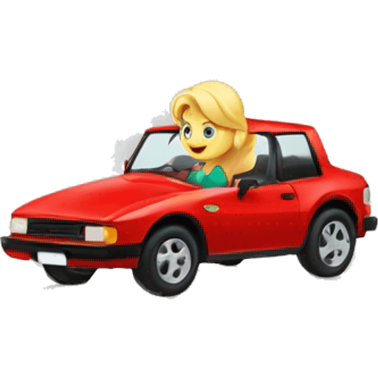 A blonde girl driving a nice 1990 Izzu tropper red car emoji