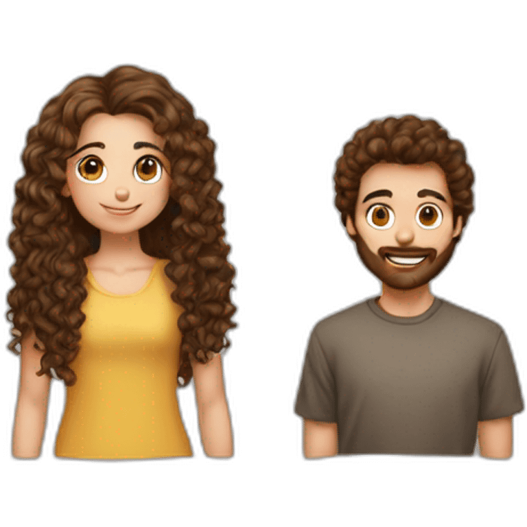 Couple garçon cheveux brun et fille long cheveux brun bouclé emoji