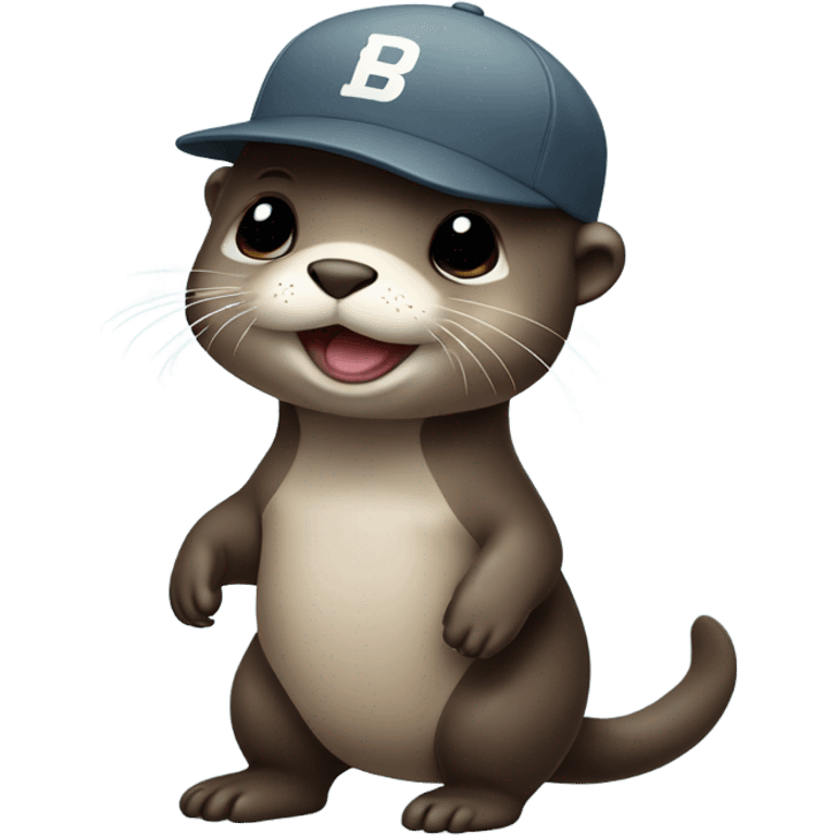 Cute baby otter. Wearing backwards baseball hat. Full body.  emoji