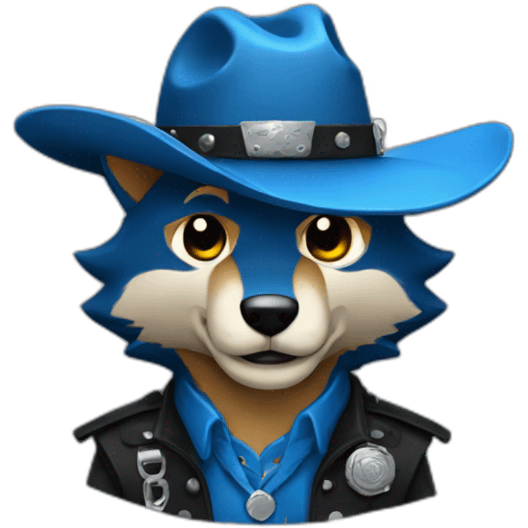 blue wolf with a black cowboy hat holding a cowboy revolver emoji