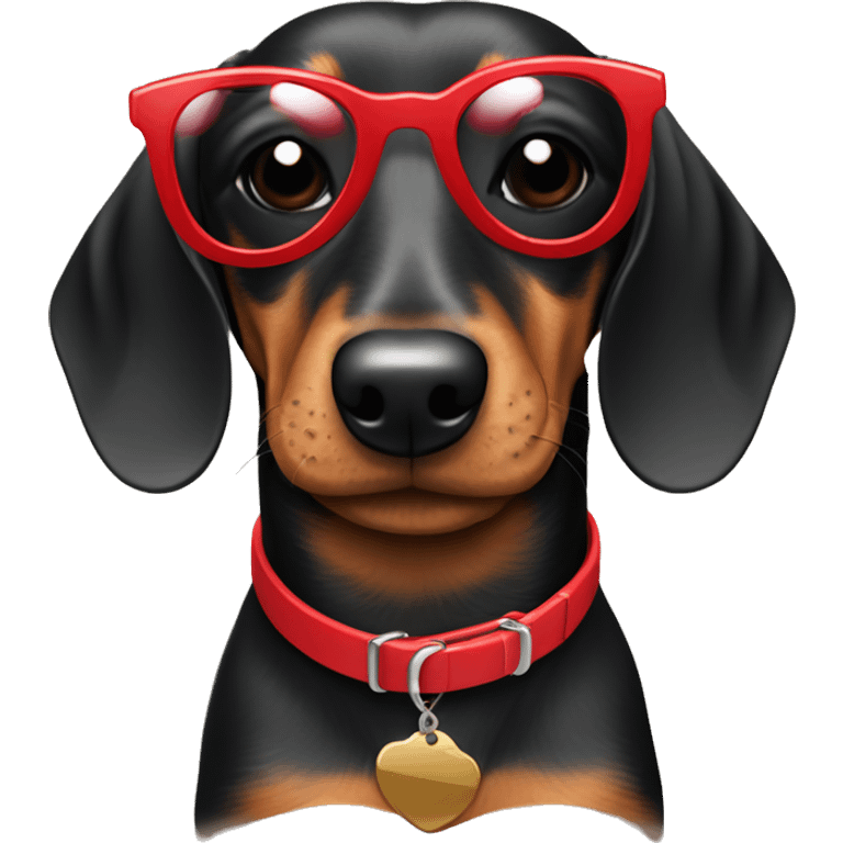 Black and tan dachshund wearing red sunglasses  emoji