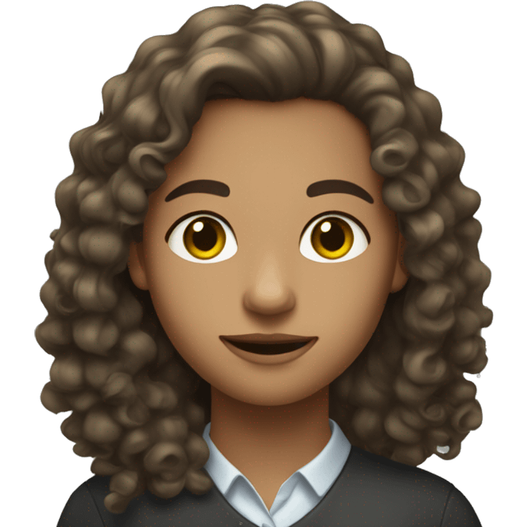 a young teacher with long curly hair, fair skin, and brown-greenish eyes emoji