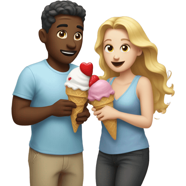 White people in love getting ice cream emoji