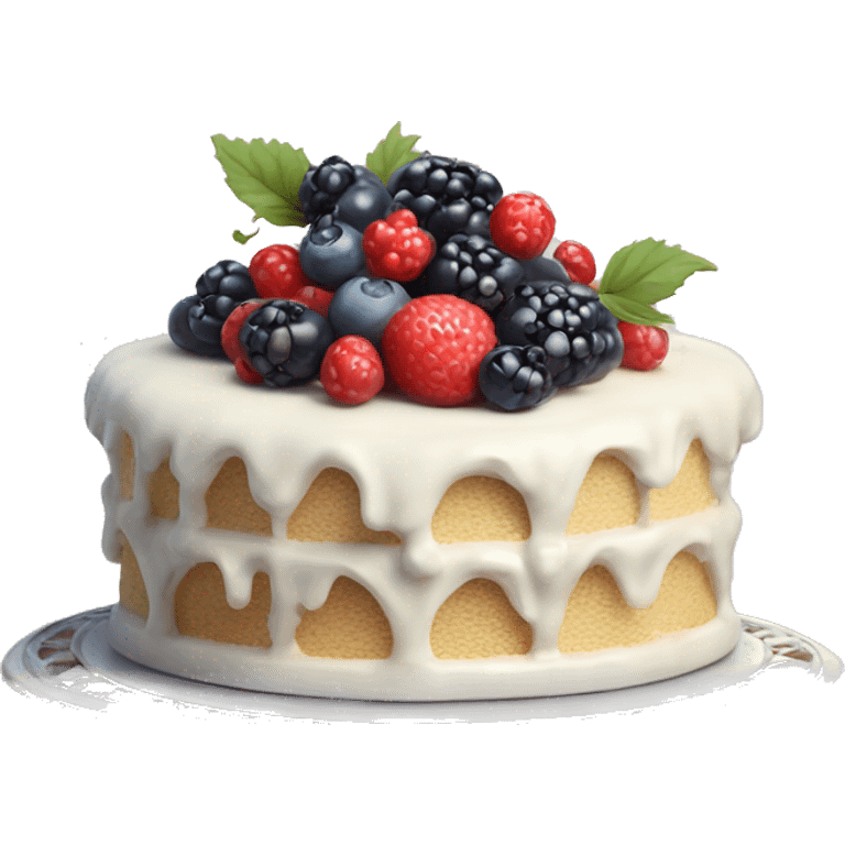 aesthetic vintage rococo cake with white icing, berries on cake stand  emoji