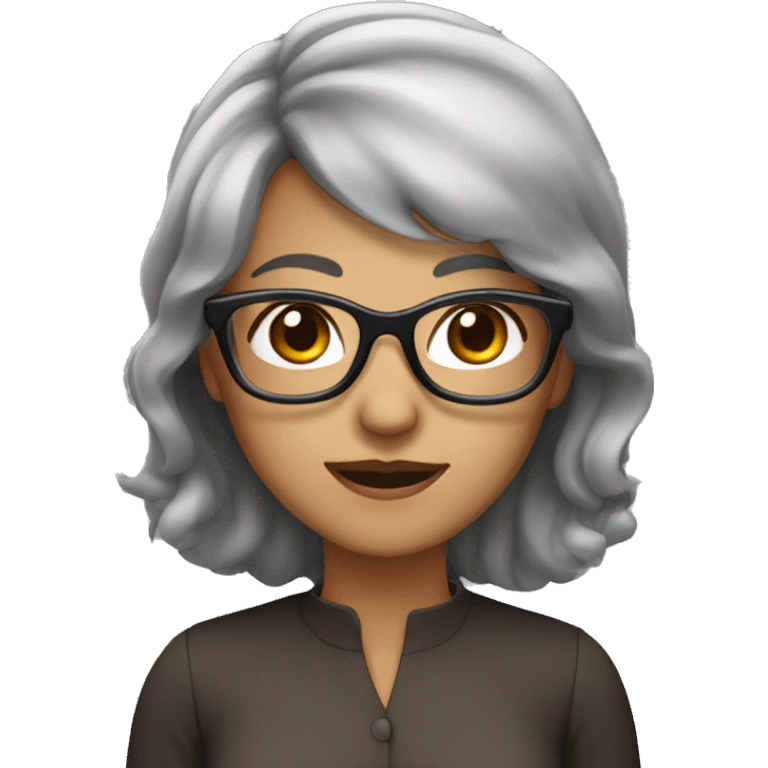 Lady with black and gray hair,  light brown eyes with brown glasses emoji