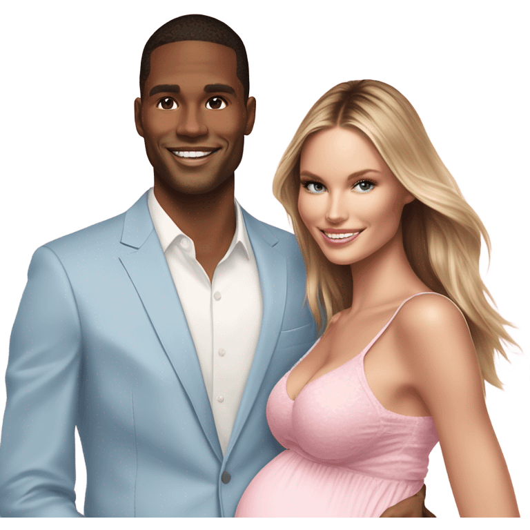 Realistic Photo of a Victoria secret model pregnant posing with a male model at her baby shower  emoji