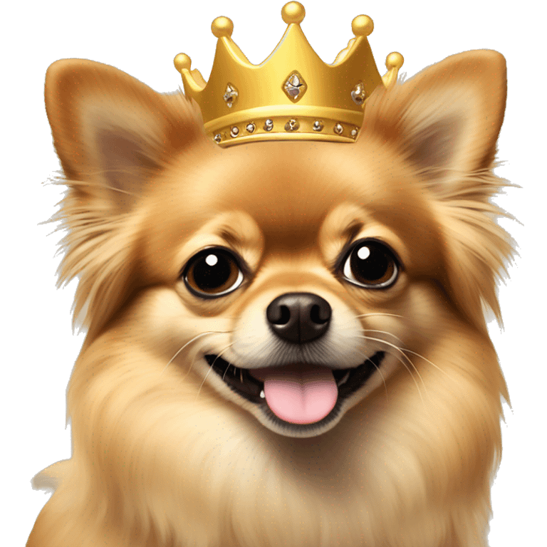 Tan long hair pomchi (Pomeranian chihuahua) wearing a golden crown  emoji