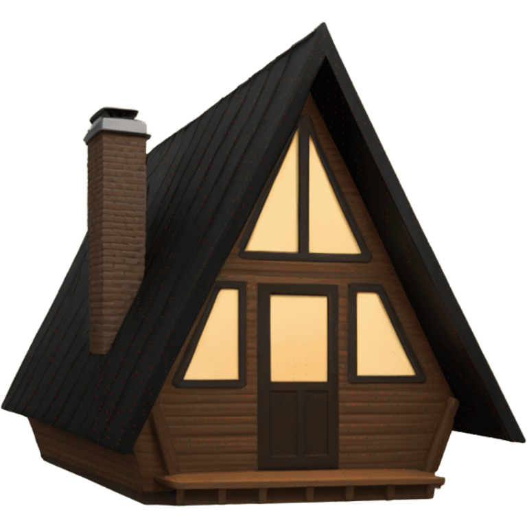 Brown A-Frame Cabin with black roof and glowing windows emoji