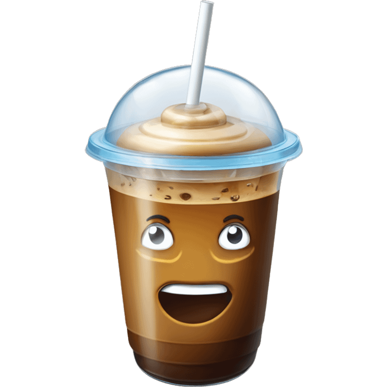 Cold coffee with ice cubes In a plastic cup With a dome-shaped cover 450 ml with straw emoji