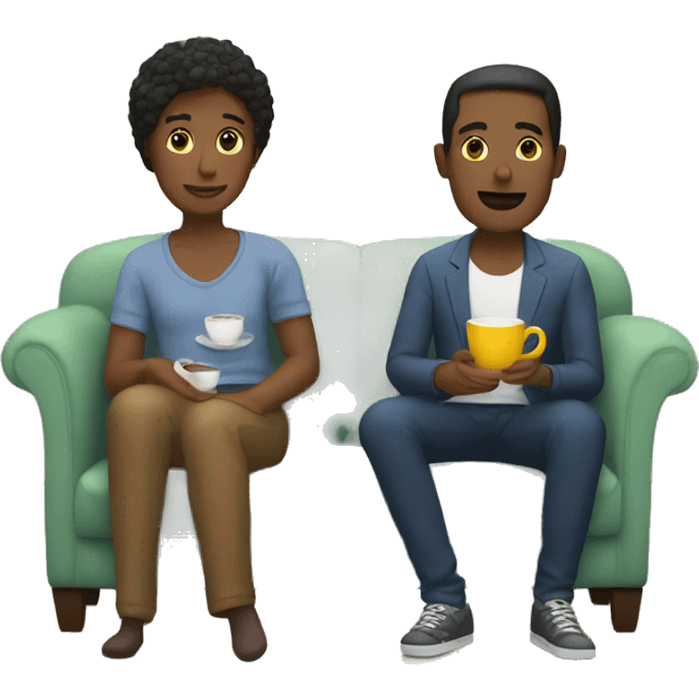 Couple sit in sofa and drink tea  emoji