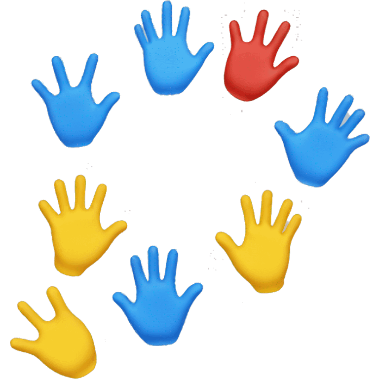 Red, blue, yellow hands emoji