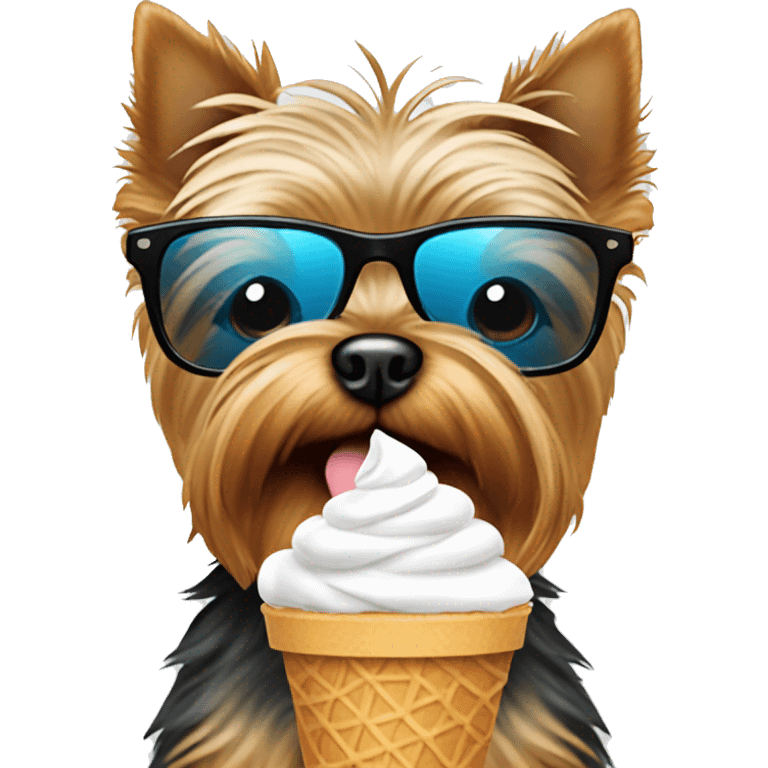 yorkie with sunglasses eating ice cream  emoji