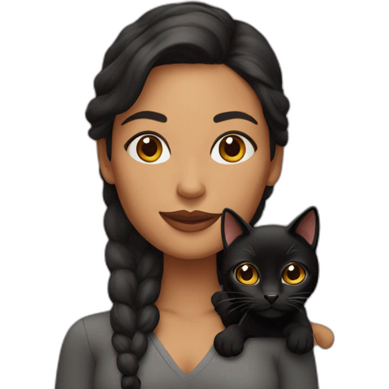 Latina woman with a black cat emoji